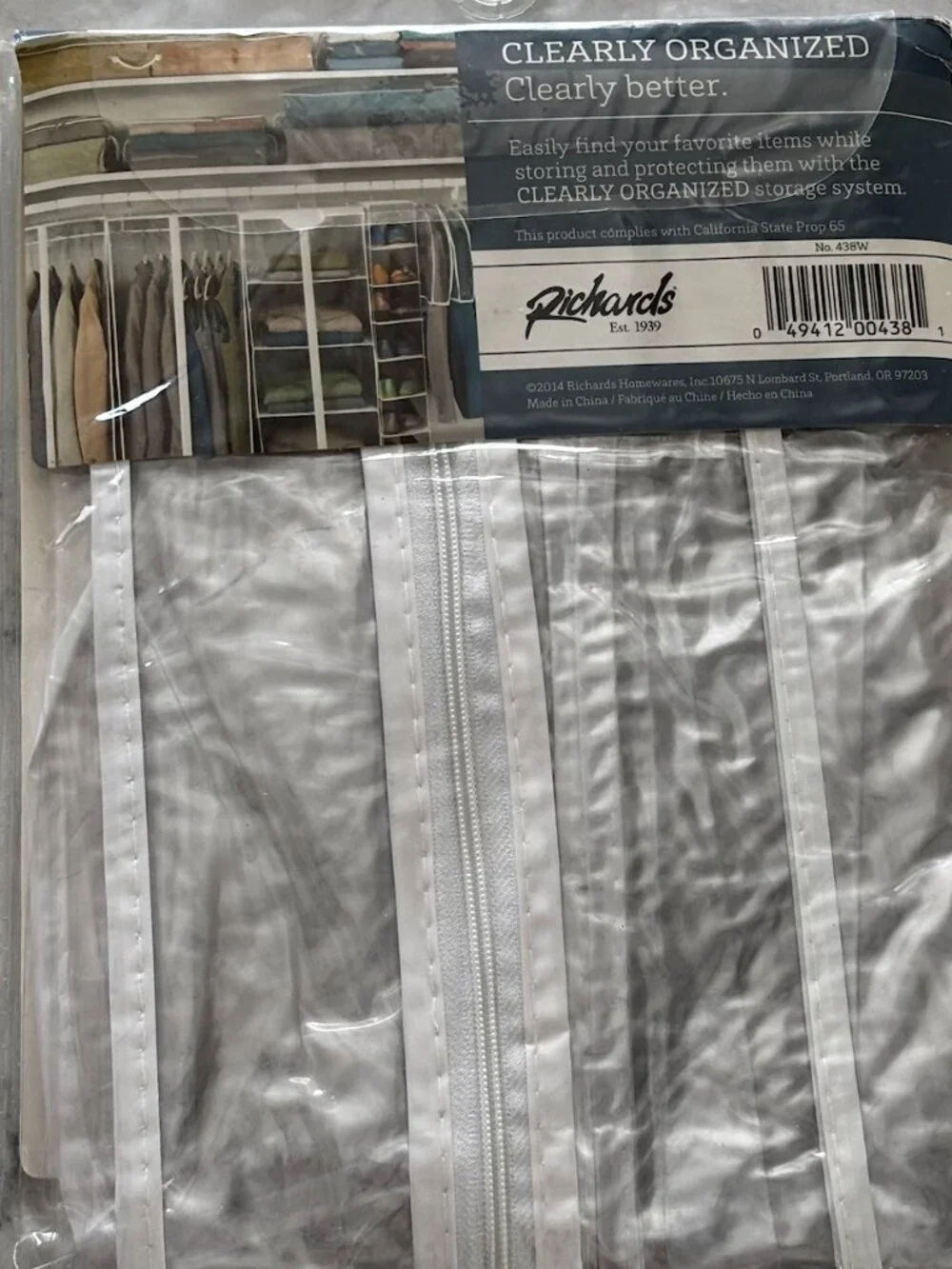 Richards Clearly Organized Hanging Closet Organizer Clear Zipper Storage